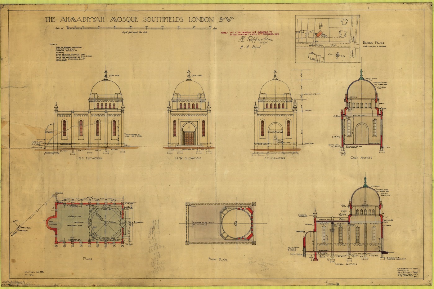 Architects drawing of the Fazl Mosque building