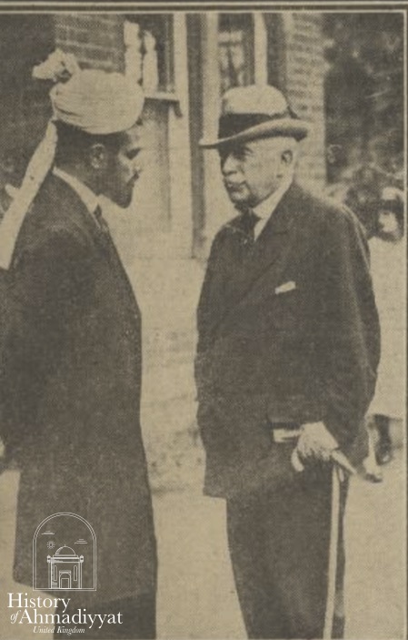 Chaudhry Fateh Muhammad Sial with Lord Headley at the Fazl London Mosque during Eid ul-Adha on 14 August 1921.