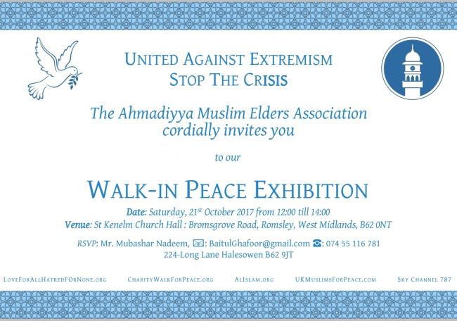 Ahmadiyya Muslim Community will host a peace exhibition to be held in Romsley