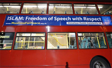 Muslims use buses to promote peace